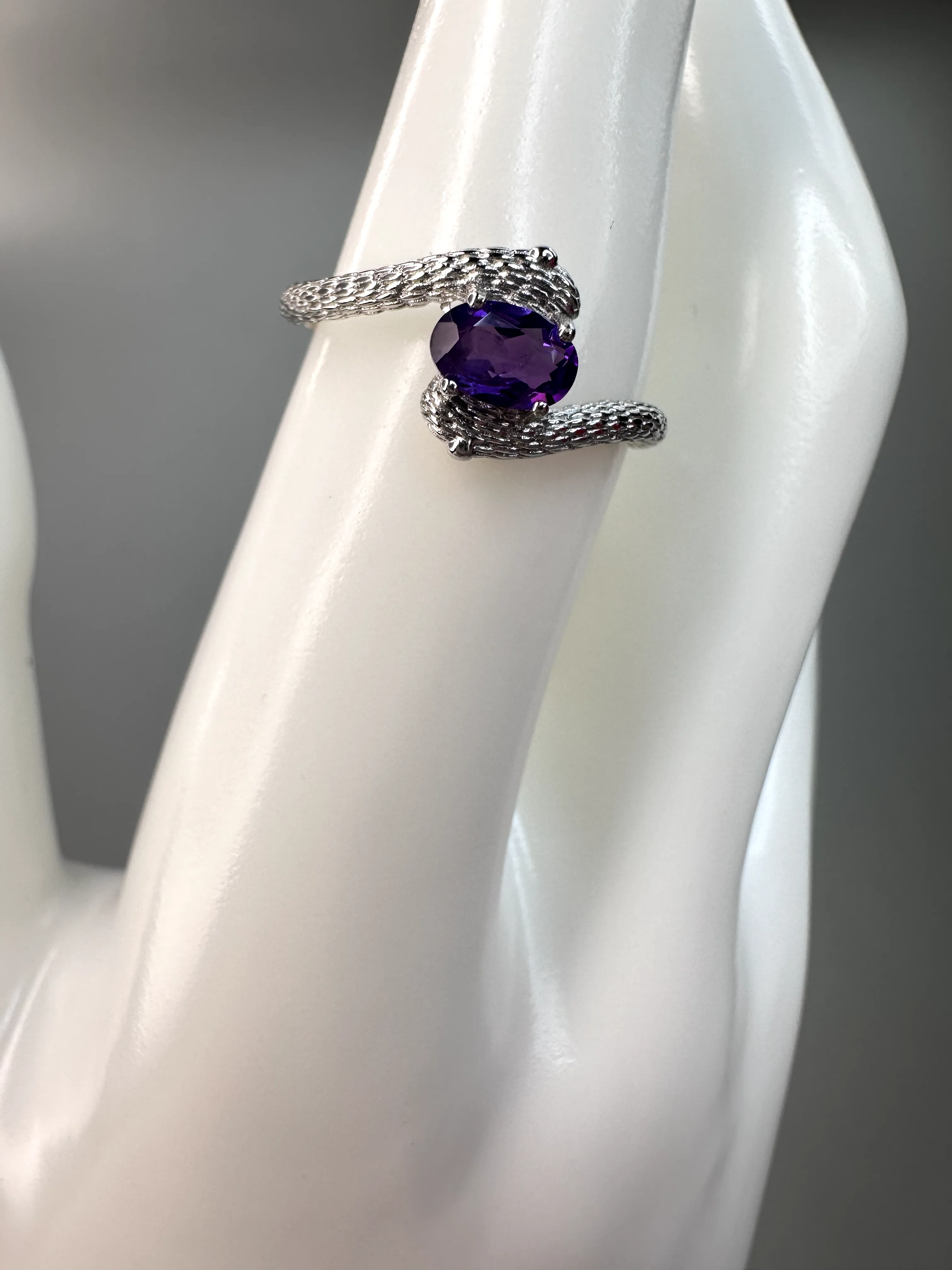 Amethyst Snake Ring | Adjustable | Silver Plated
