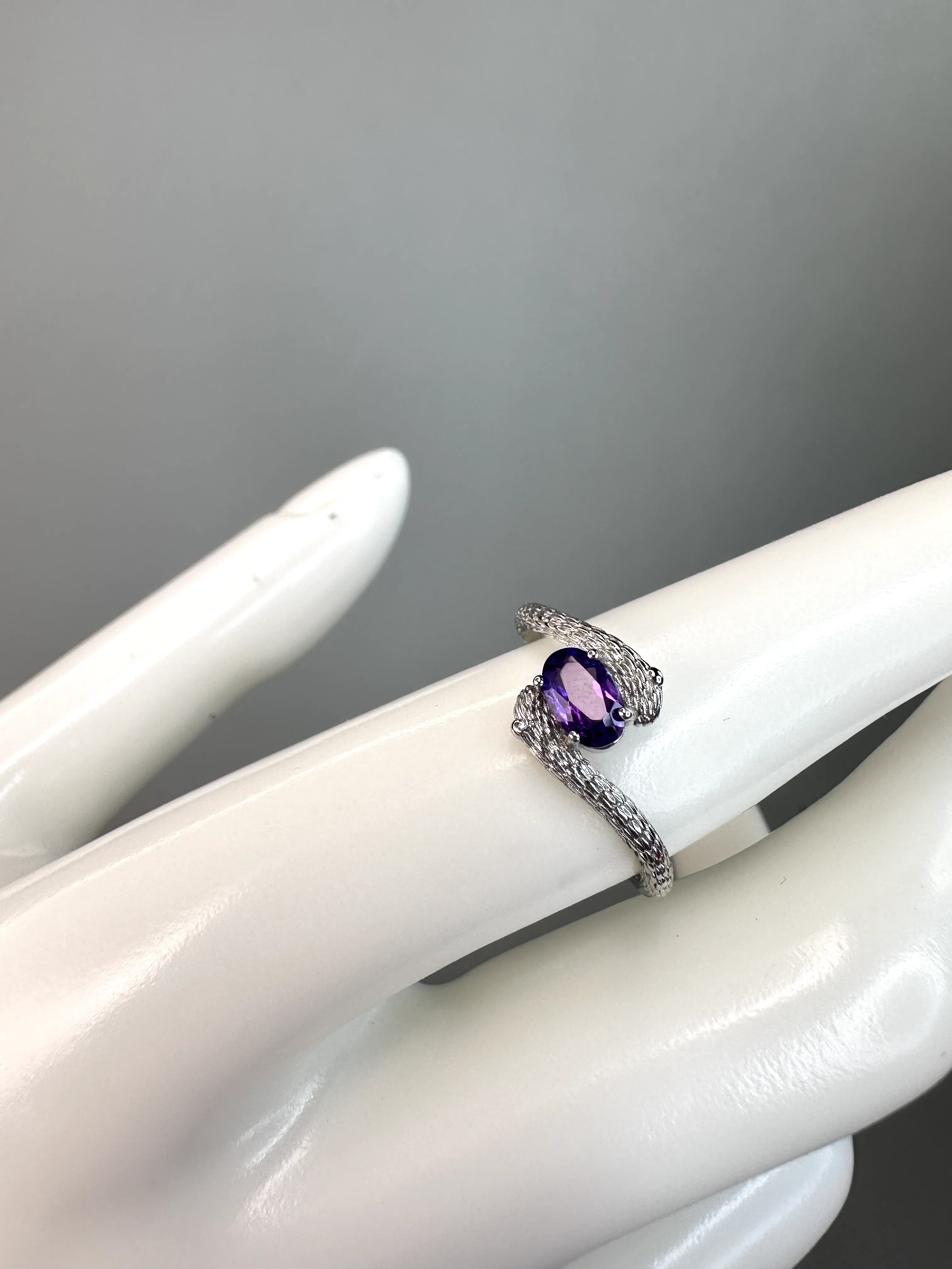 Amethyst Snake Ring | Adjustable | Silver Plated