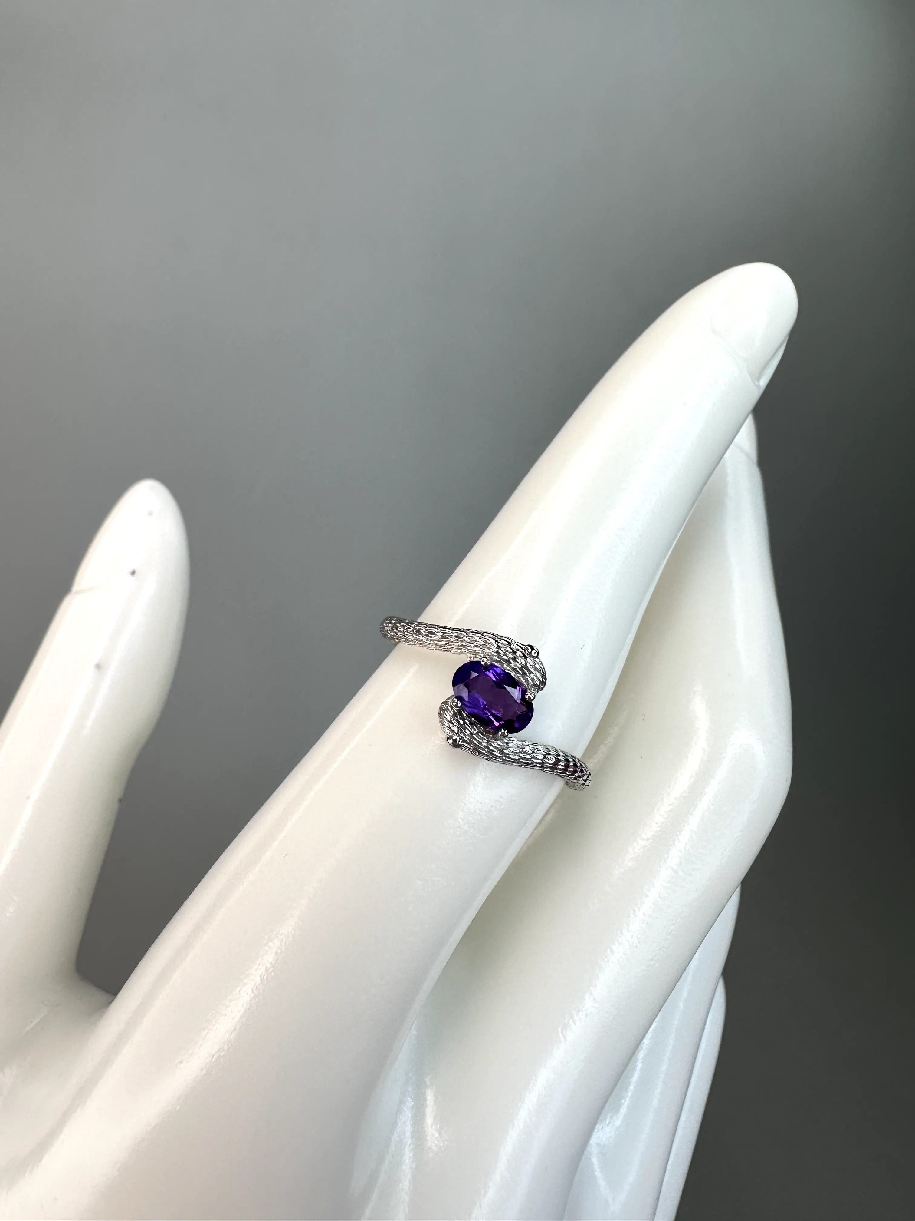Amethyst Snake Ring | Adjustable | Silver Plated