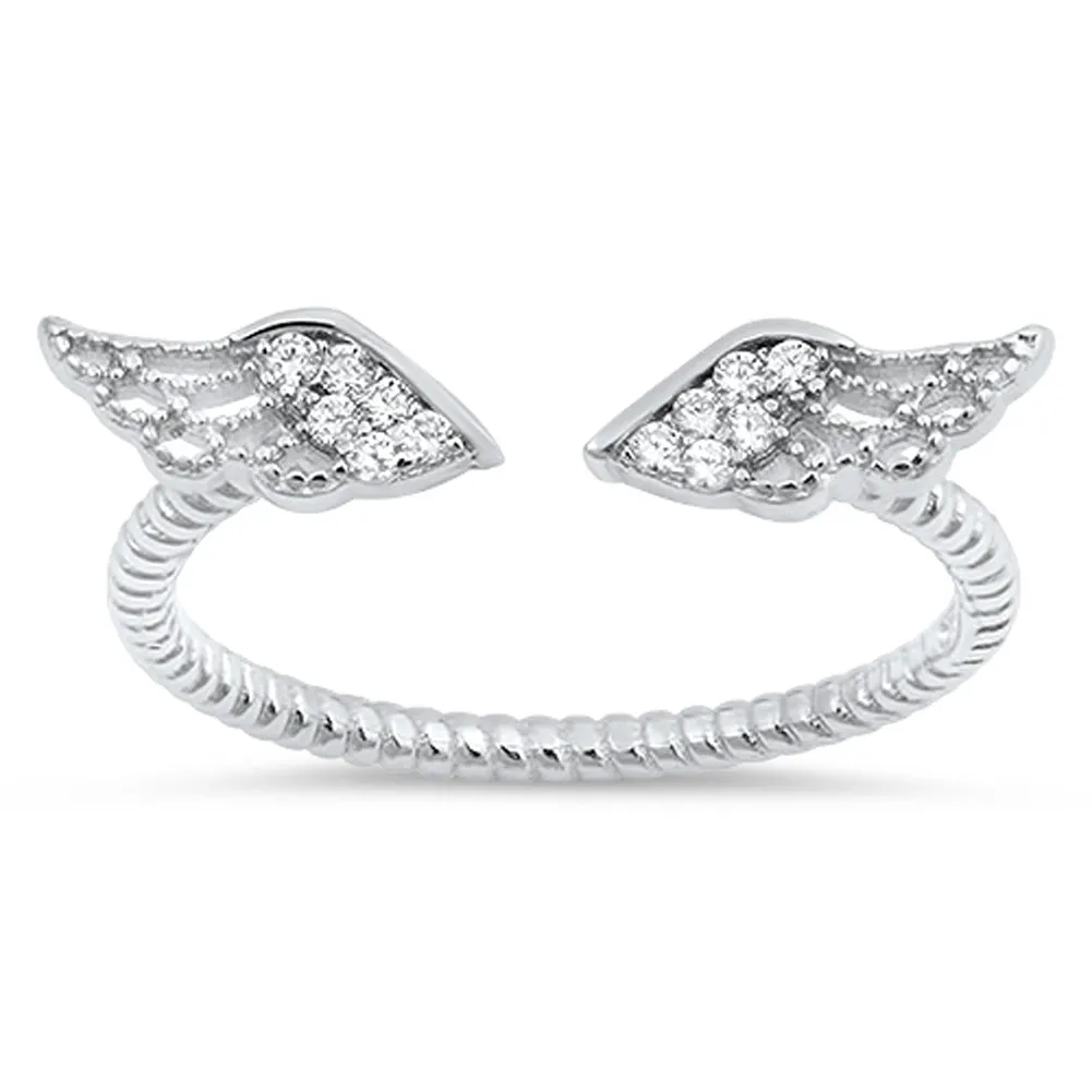 Angel Wings White CZ Cute Ring New .925 Sterling Silver Bali Band Sizes 3-10