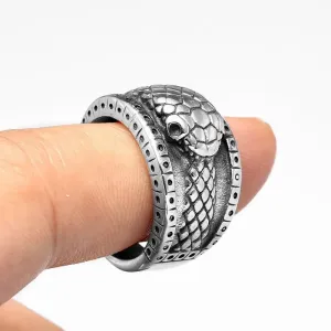 Animal Titanium Snake Ring in Durable Hypoallergenic Titanium Steel, Sizes 7-13