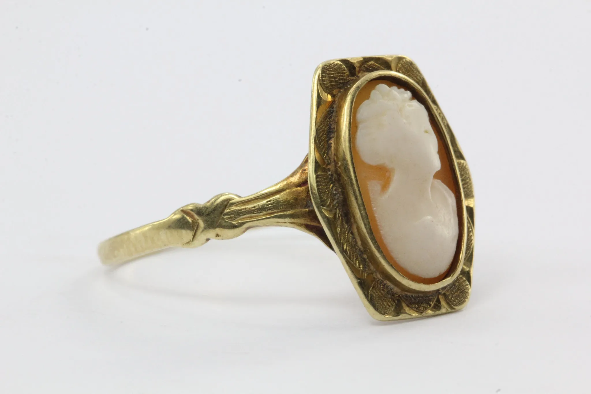Antique 14K Gold Austrian Carved Art Deco Cameo Ring Vienna Austria