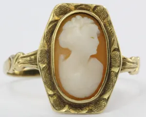 Antique 14K Gold Austrian Carved Art Deco Cameo Ring Vienna Austria