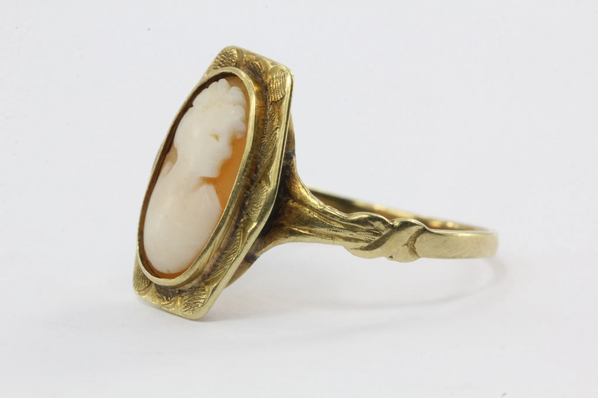 Antique 14K Gold Austrian Carved Art Deco Cameo Ring Vienna Austria
