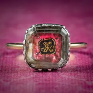 Antique Georgian Stuart Rock Crystal Ring Gold Wire Cipher Circa 1730