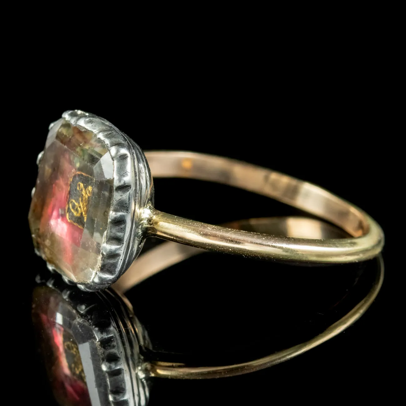 Antique Georgian Stuart Rock Crystal Ring Gold Wire Cipher Circa 1730