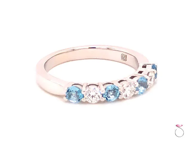 Aquamarine and Diamond Anniversary Band, Designer Ring in 14k White Gold