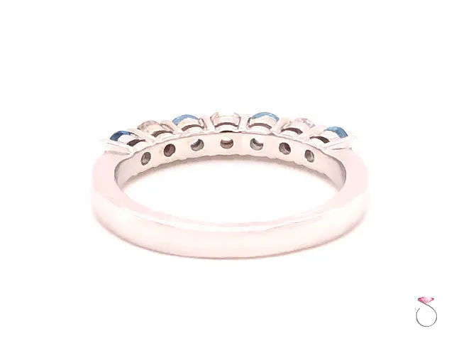 Aquamarine and Diamond Anniversary Band, Designer Ring in 14k White Gold