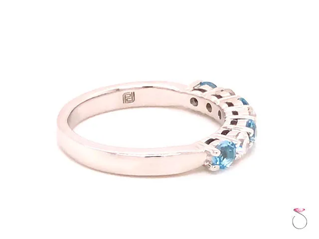 Aquamarine and Diamond Anniversary Band, Designer Ring in 14k White Gold