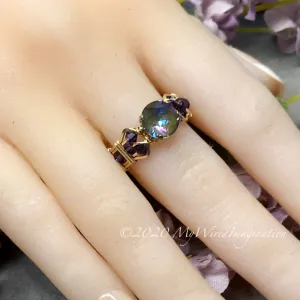 Army Green DeLite Ring, Genuine Swarovski Crystal, Handmade Ring, Deep Green Blue and Purple Velvet