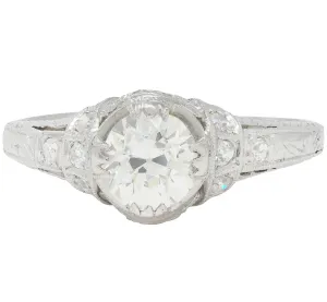Art Deco 1.05 CTW Old European Cut Diamond Platinum Engagement Ring