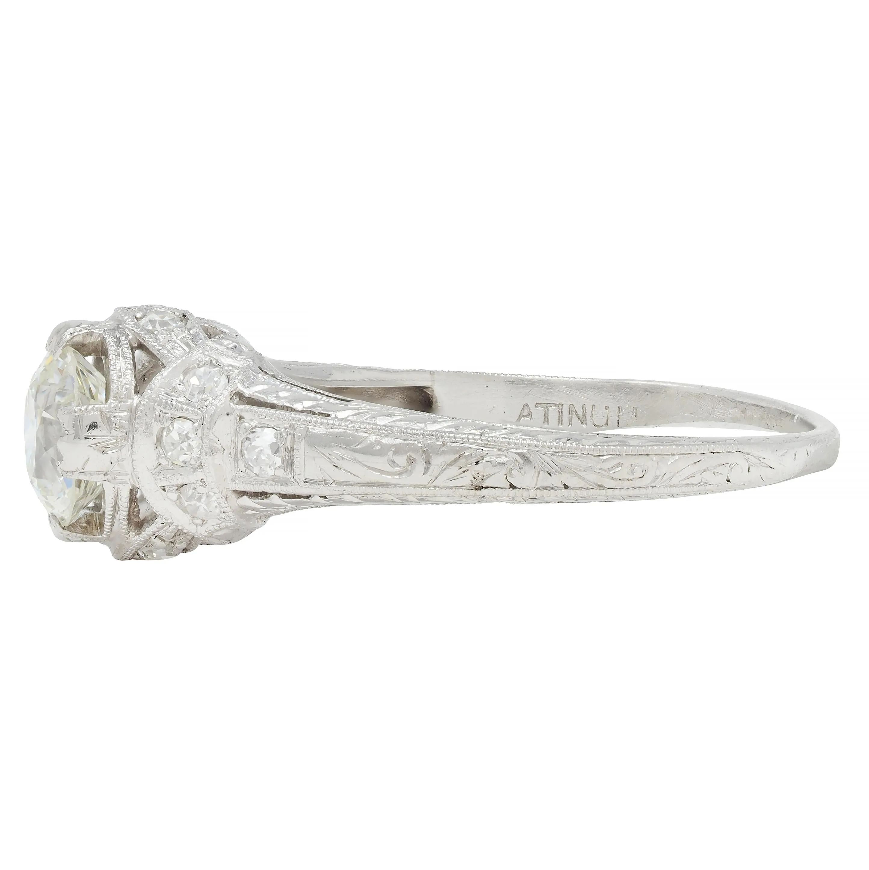 Art Deco 1.05 CTW Old European Cut Diamond Platinum Engagement Ring