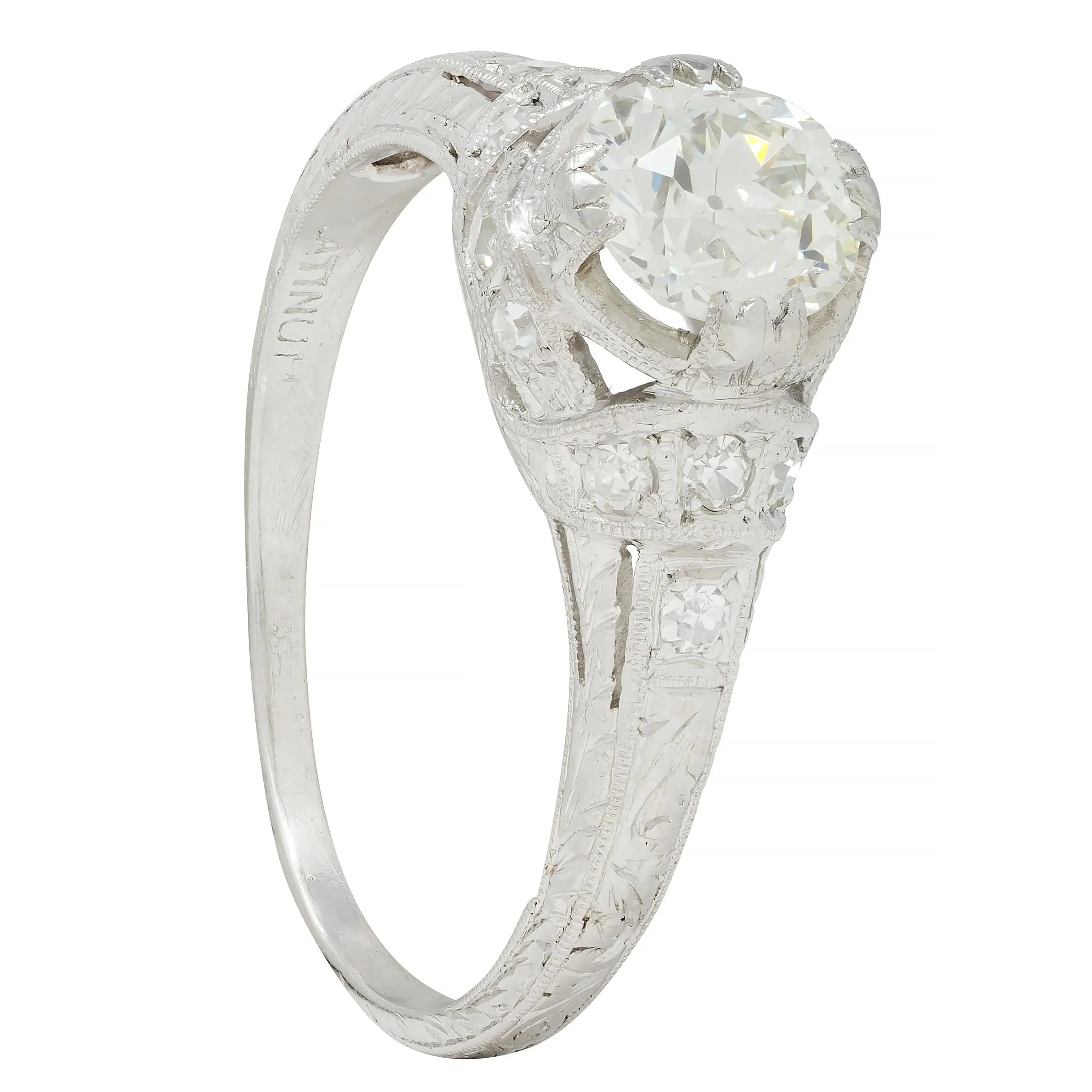Art Deco 1.05 CTW Old European Cut Diamond Platinum Engagement Ring