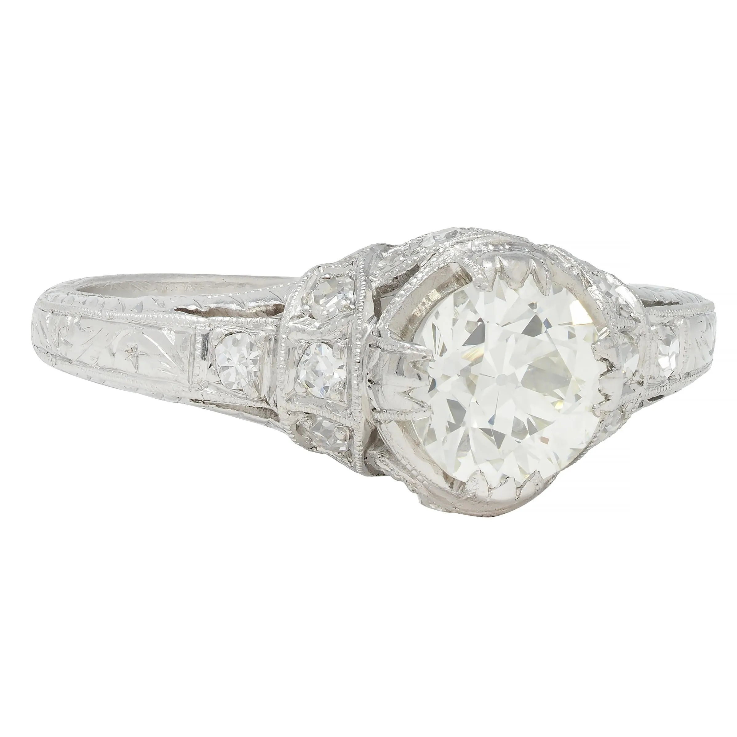 Art Deco 1.05 CTW Old European Cut Diamond Platinum Engagement Ring