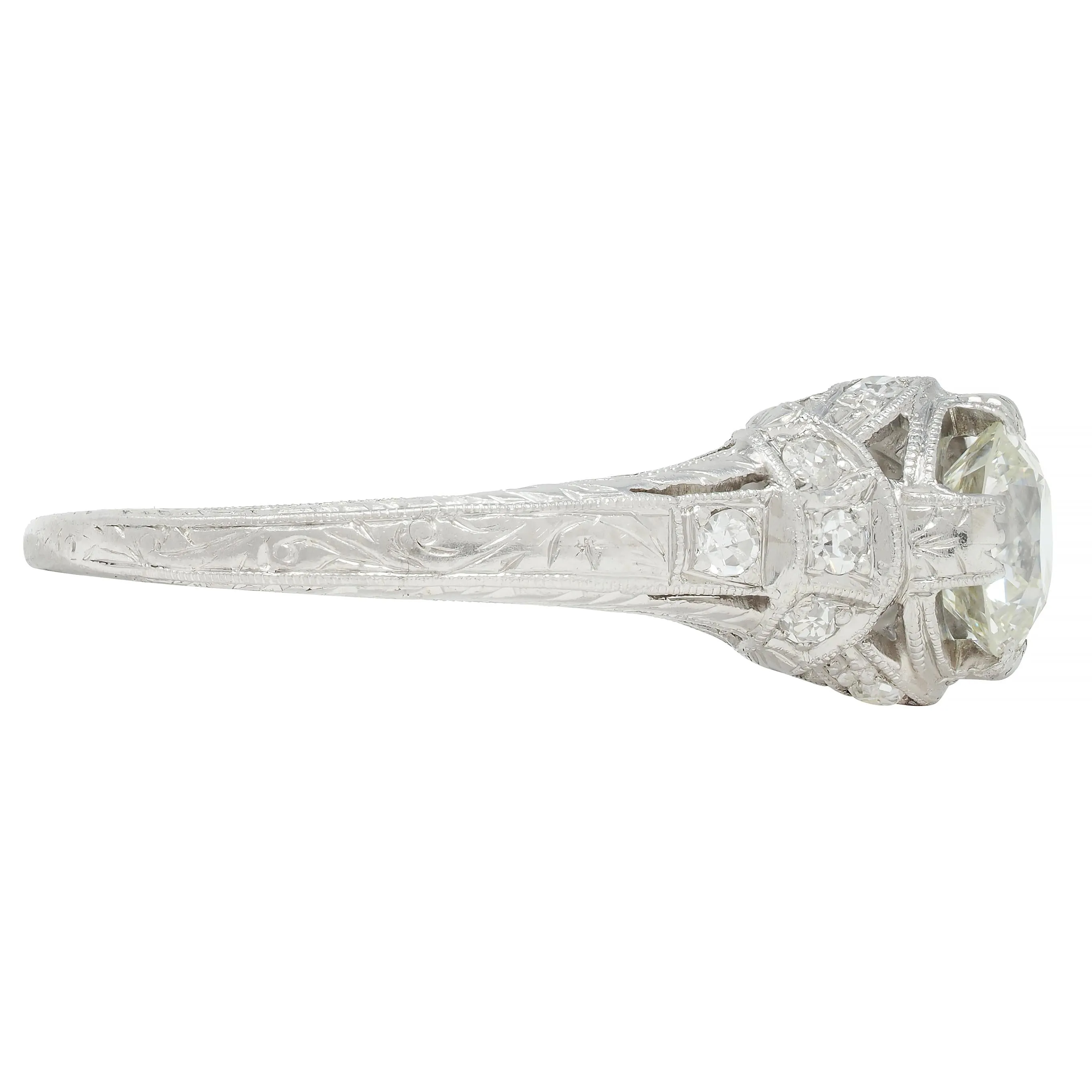 Art Deco 1.05 CTW Old European Cut Diamond Platinum Engagement Ring