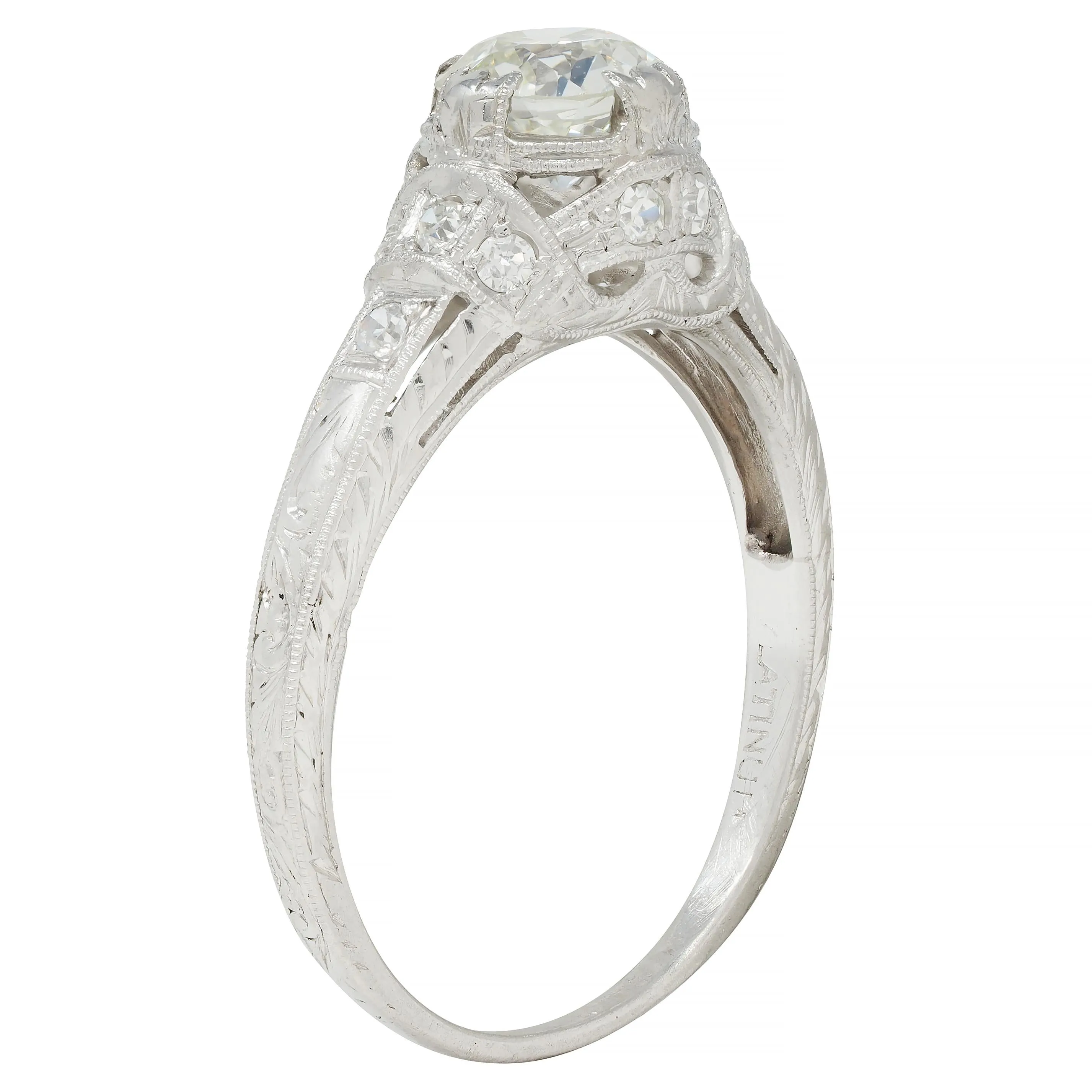 Art Deco 1.05 CTW Old European Cut Diamond Platinum Engagement Ring
