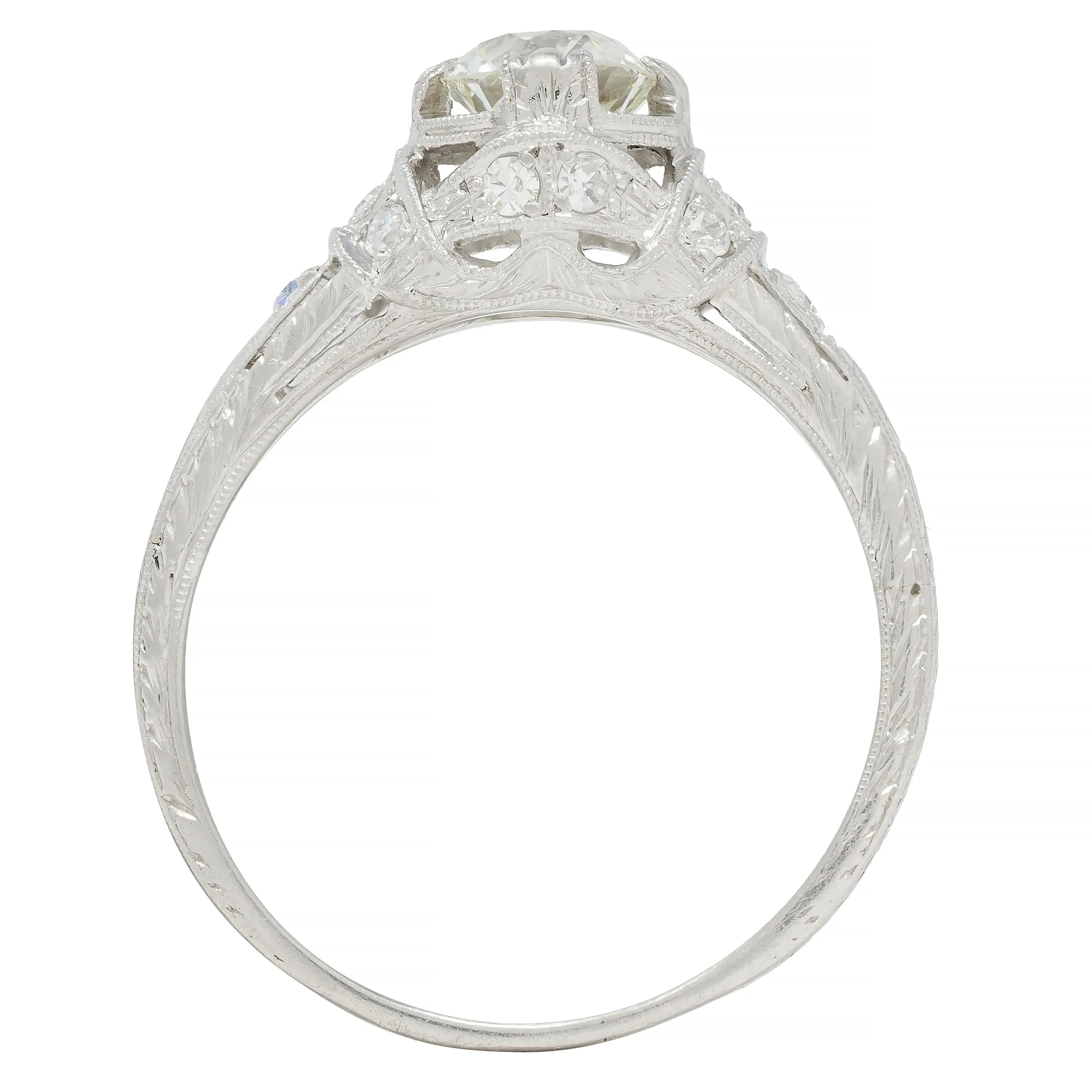 Art Deco 1.05 CTW Old European Cut Diamond Platinum Engagement Ring