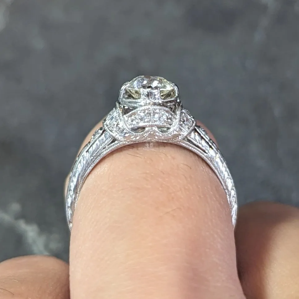 Art Deco 1.05 CTW Old European Cut Diamond Platinum Engagement Ring