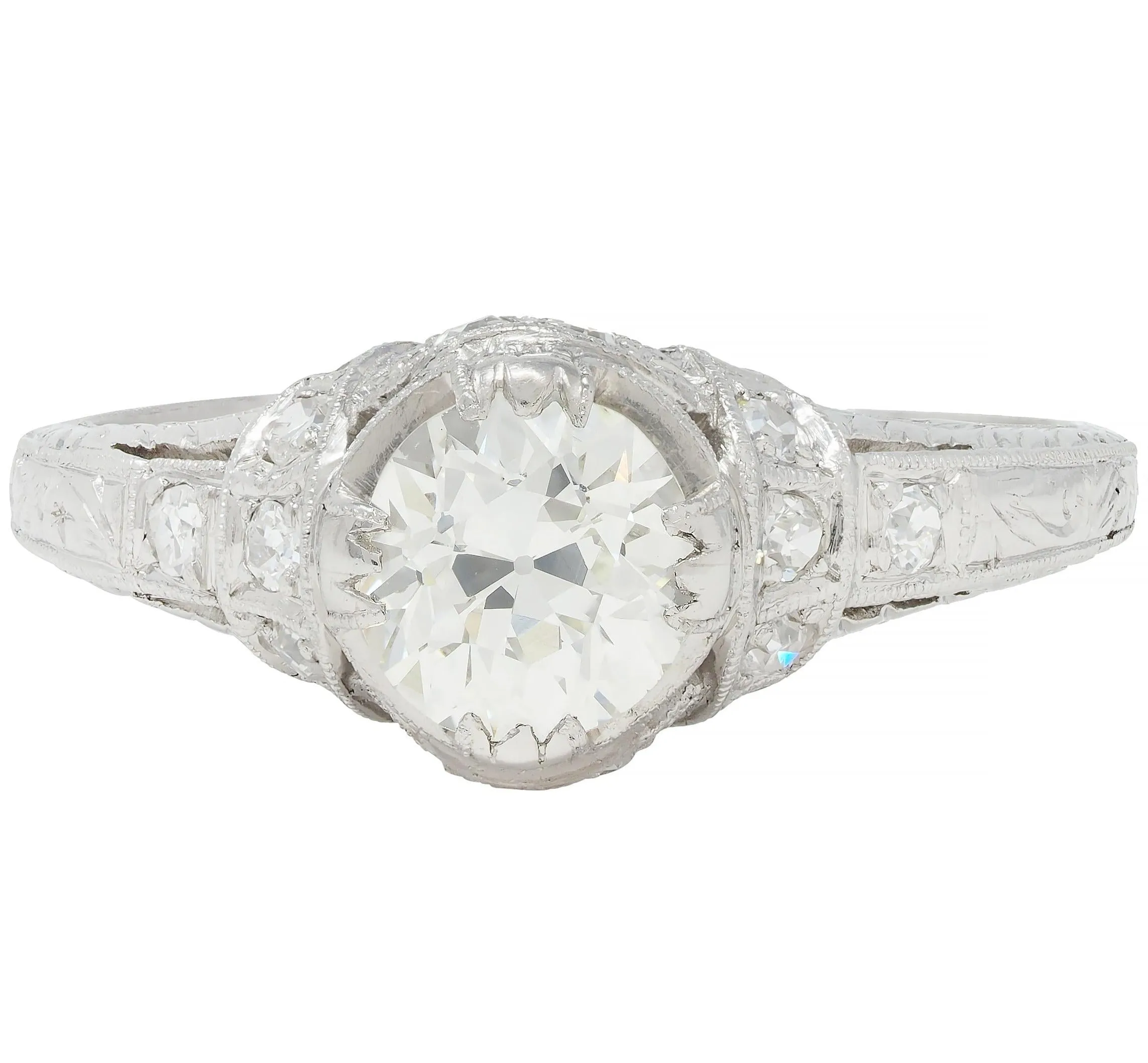 Art Deco 1.05 CTW Old European Cut Diamond Platinum Engagement Ring