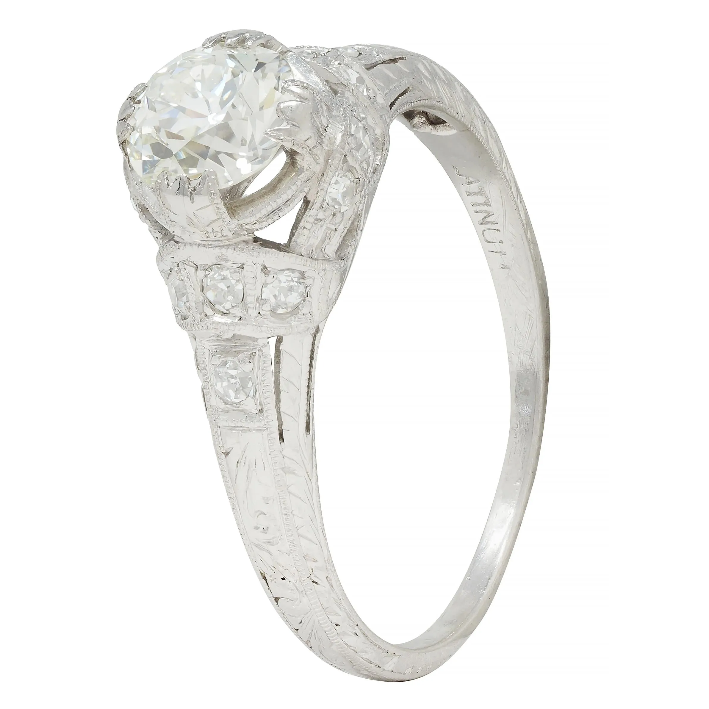Art Deco 1.05 CTW Old European Cut Diamond Platinum Engagement Ring