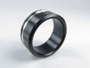 Atlas (Black) Black Titanium Men's Wedding Band With Silver Inlay