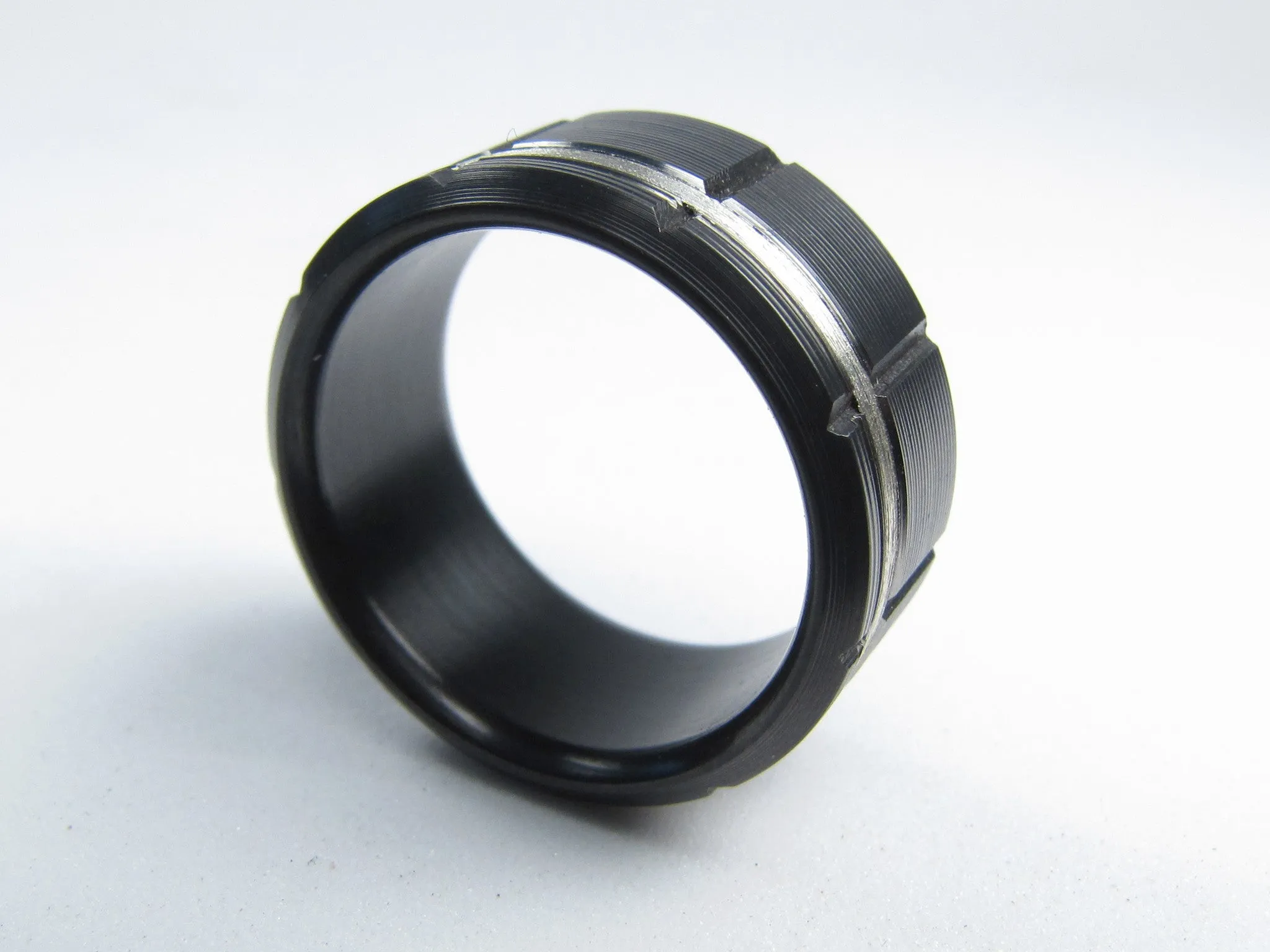 Atlas (Black) Black Titanium Men's Wedding Band With Silver Inlay