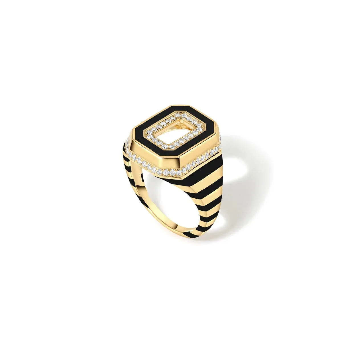 Azar Jet Black or Bone White Enamel Diamond Signet Ring
