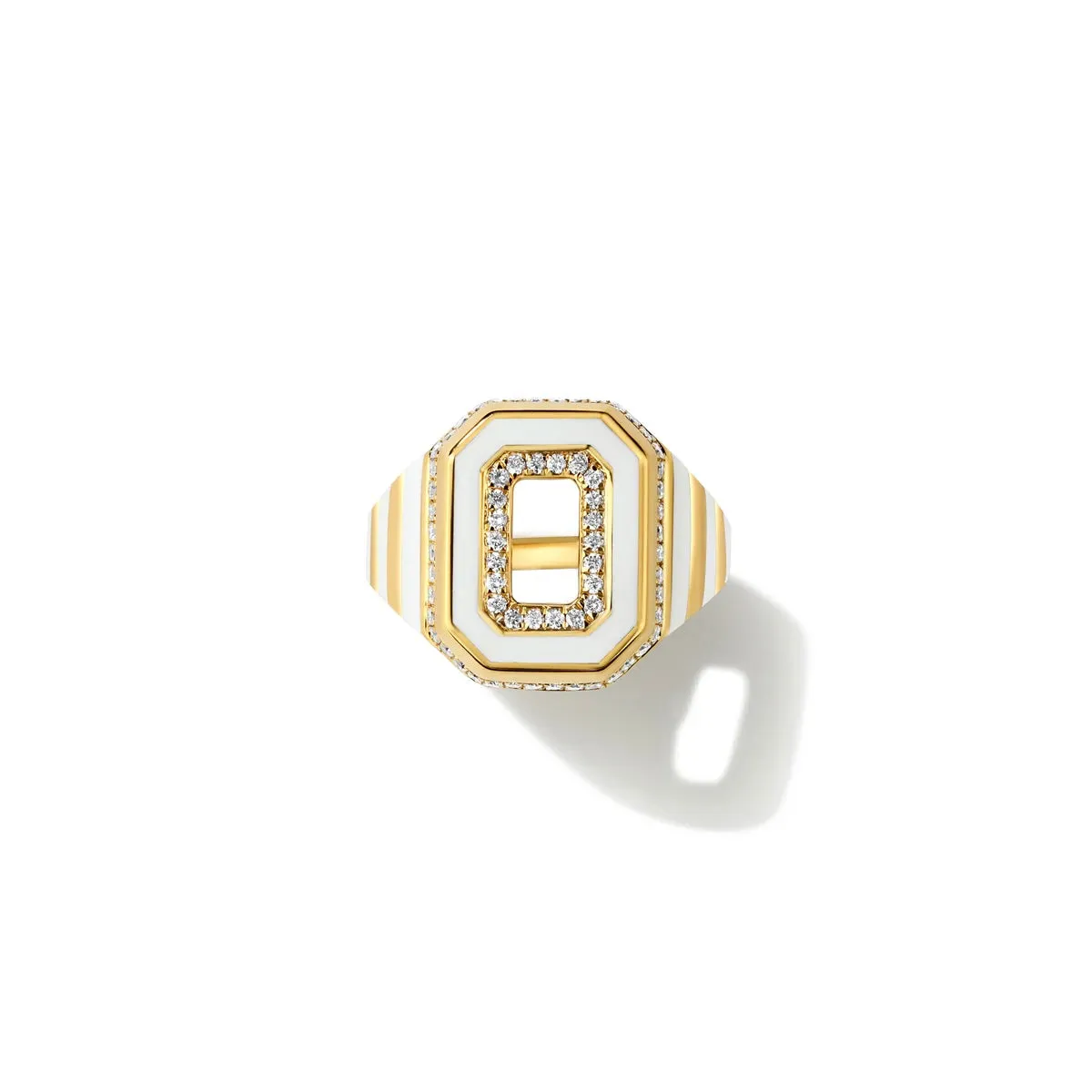 Azar Jet Black or Bone White Enamel Diamond Signet Ring
