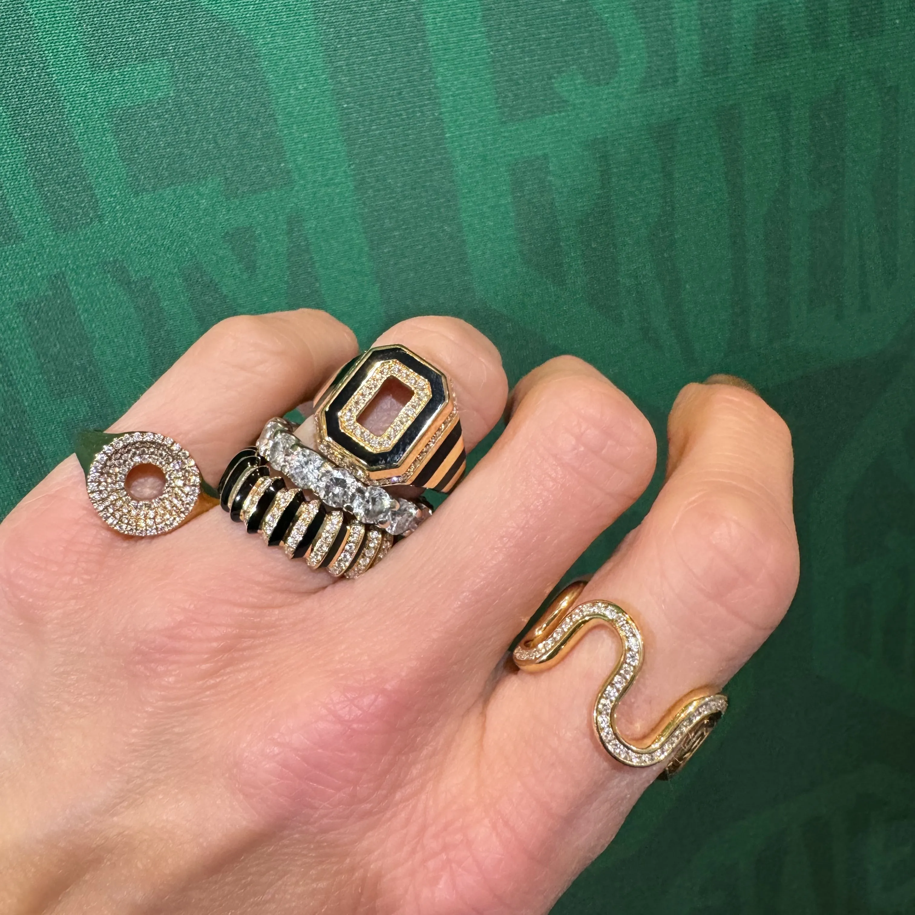 Azar Jet Black or Bone White Enamel Diamond Signet Ring