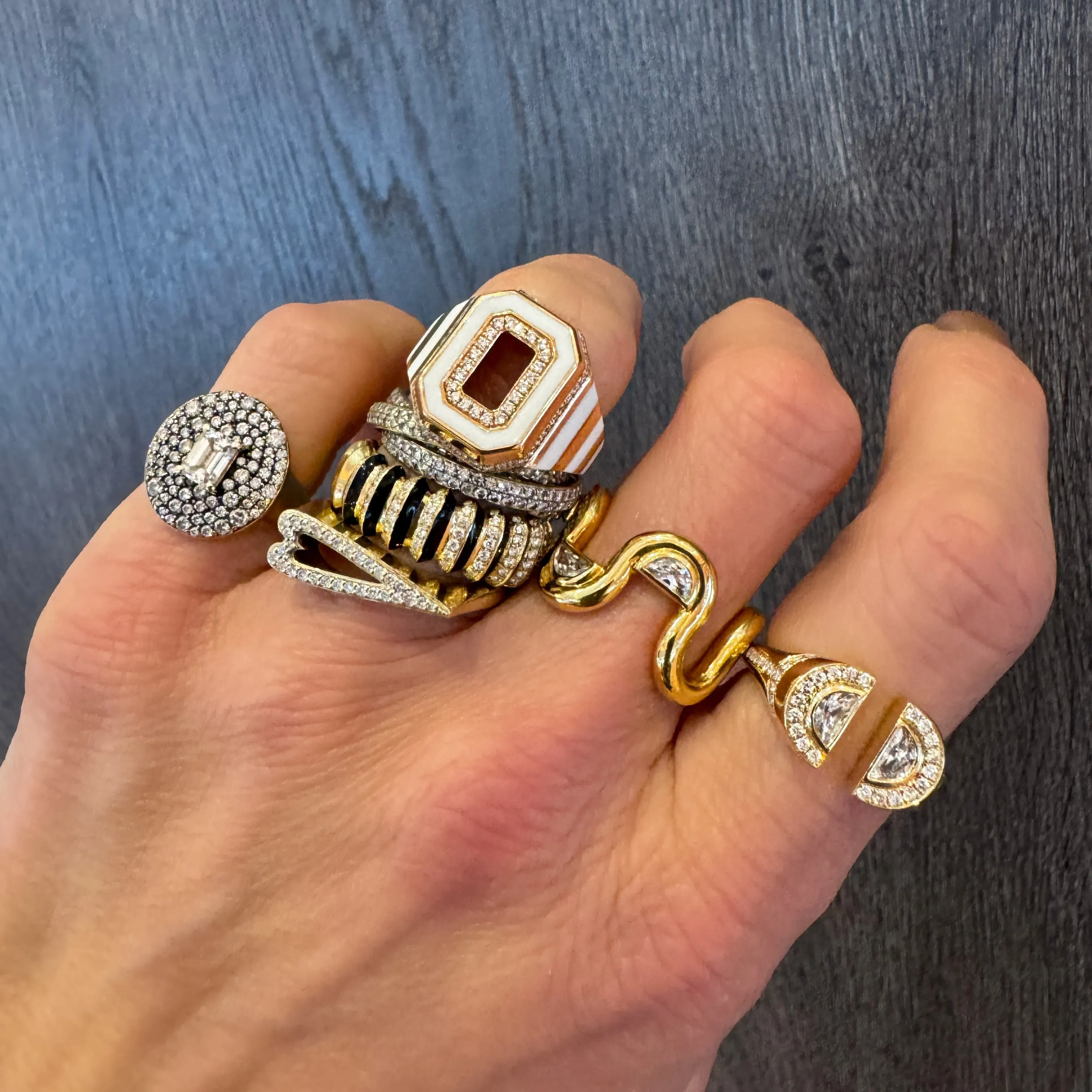 Azar Jet Black or Bone White Enamel Diamond Signet Ring