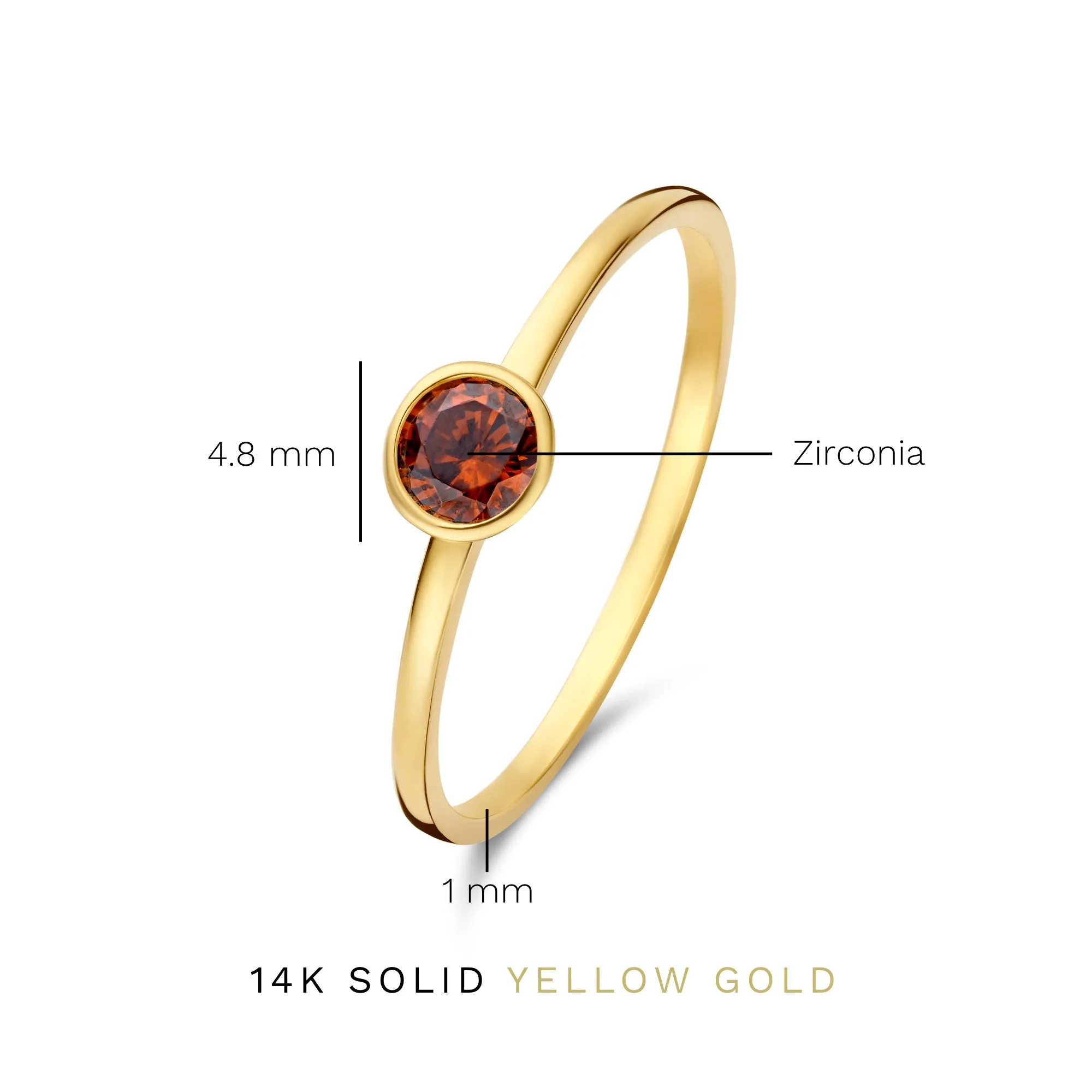Baguette Brune 14 karat gold ring with brown zirconia