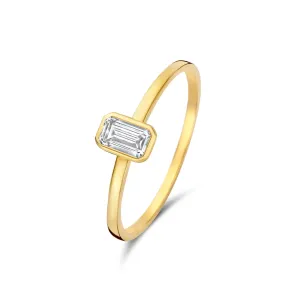 Baguette Genevieve 14 karat gold ring with white zirconia stone