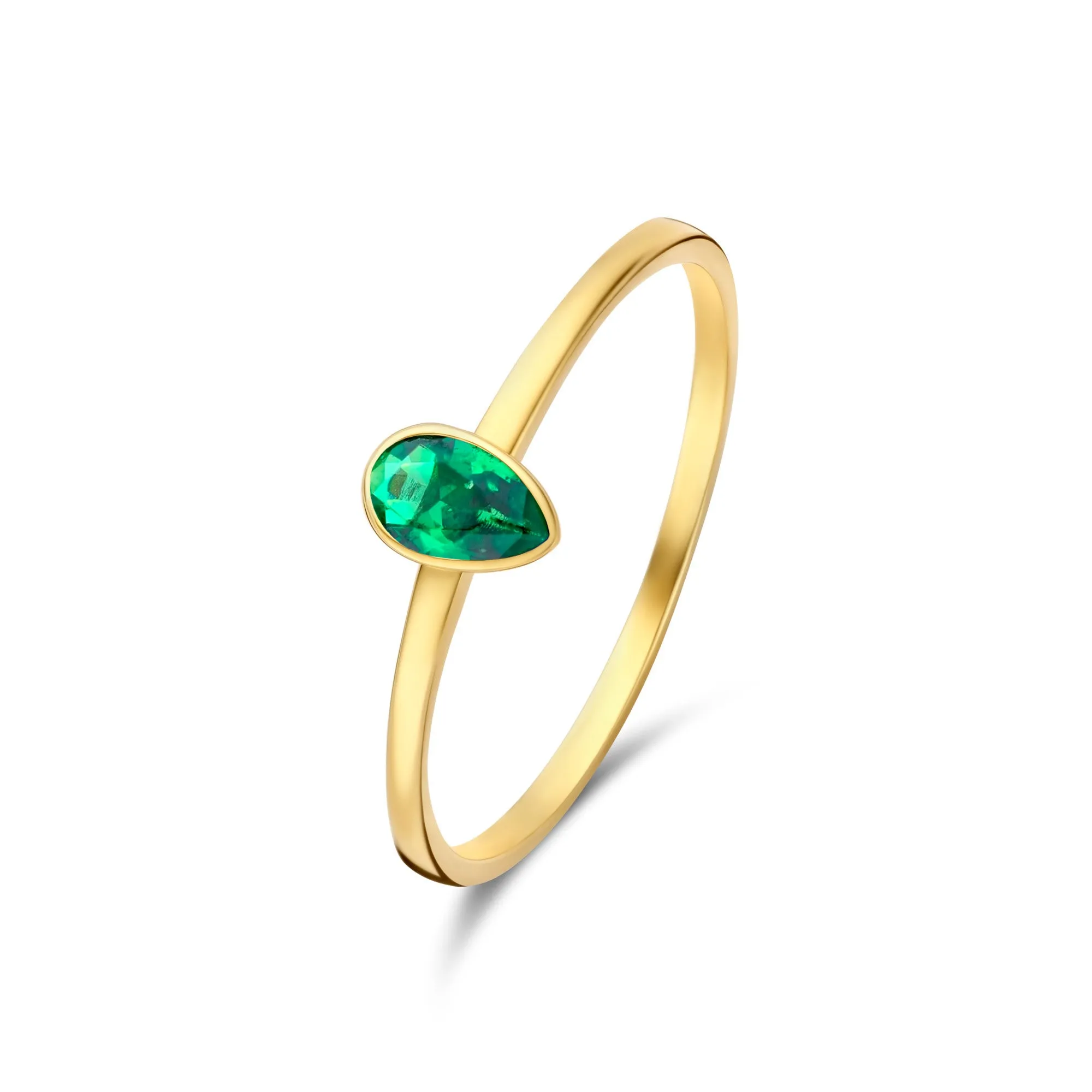 Baguette Olivia 14 karat gold ring with green zirconia stone