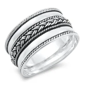 Bali Weave Braid Rope Polished Wide Ring New 925 Sterling Silver Band Sizes 6-12