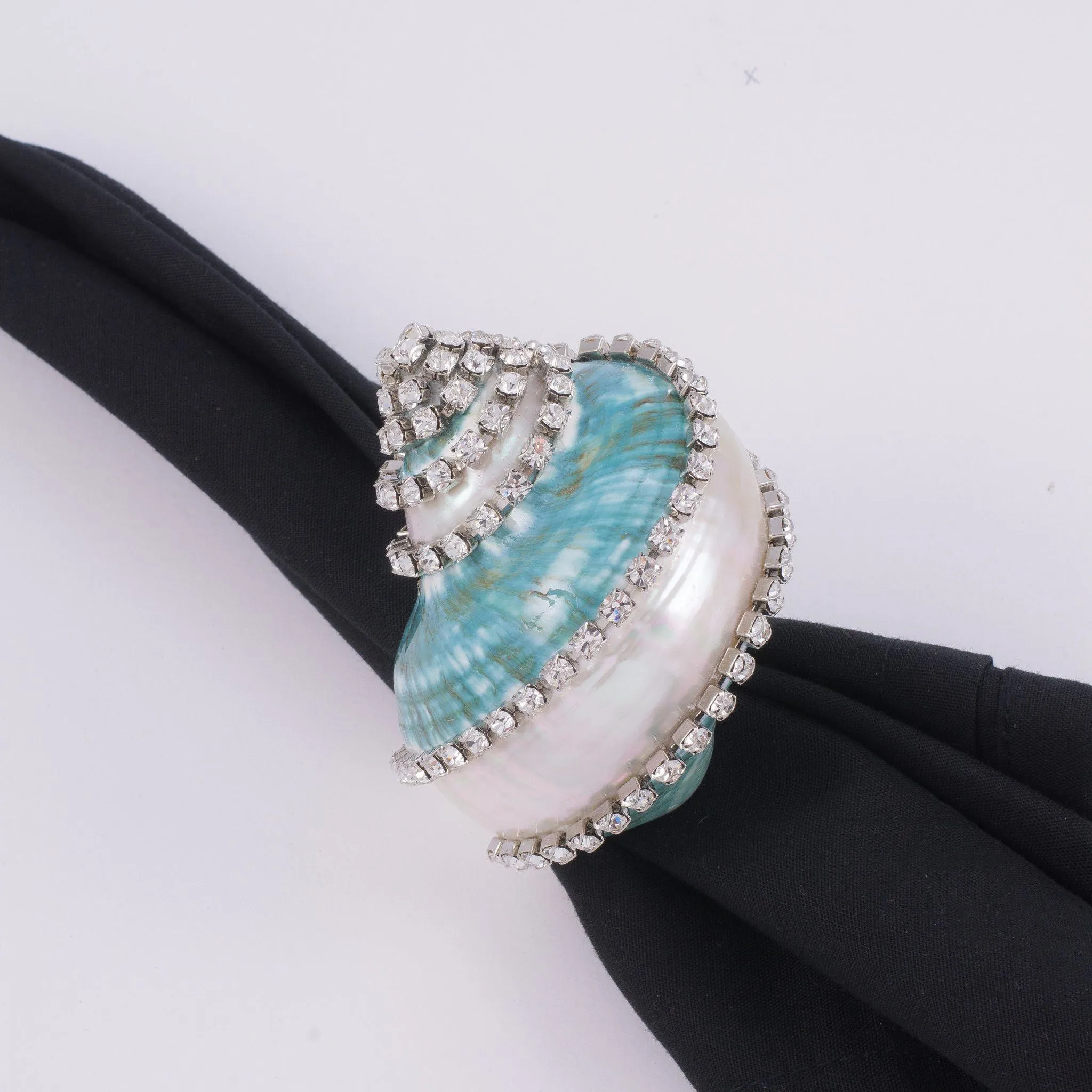 Banded Jade Turbo Shell Napkin Ring Featuring Premium Crystal | Set of 4