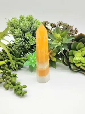 Banded Orange and White Calcite 101 grams Tower Wand A