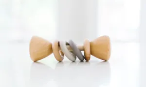 Bannor Toys - Classic Wooden Rattle - Beige/Taupe Silicone