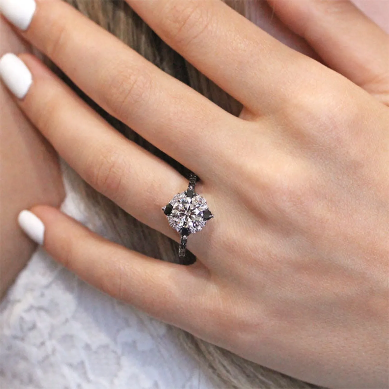 Barkev's Compass Set Black Diamond Halo Engagement Ring