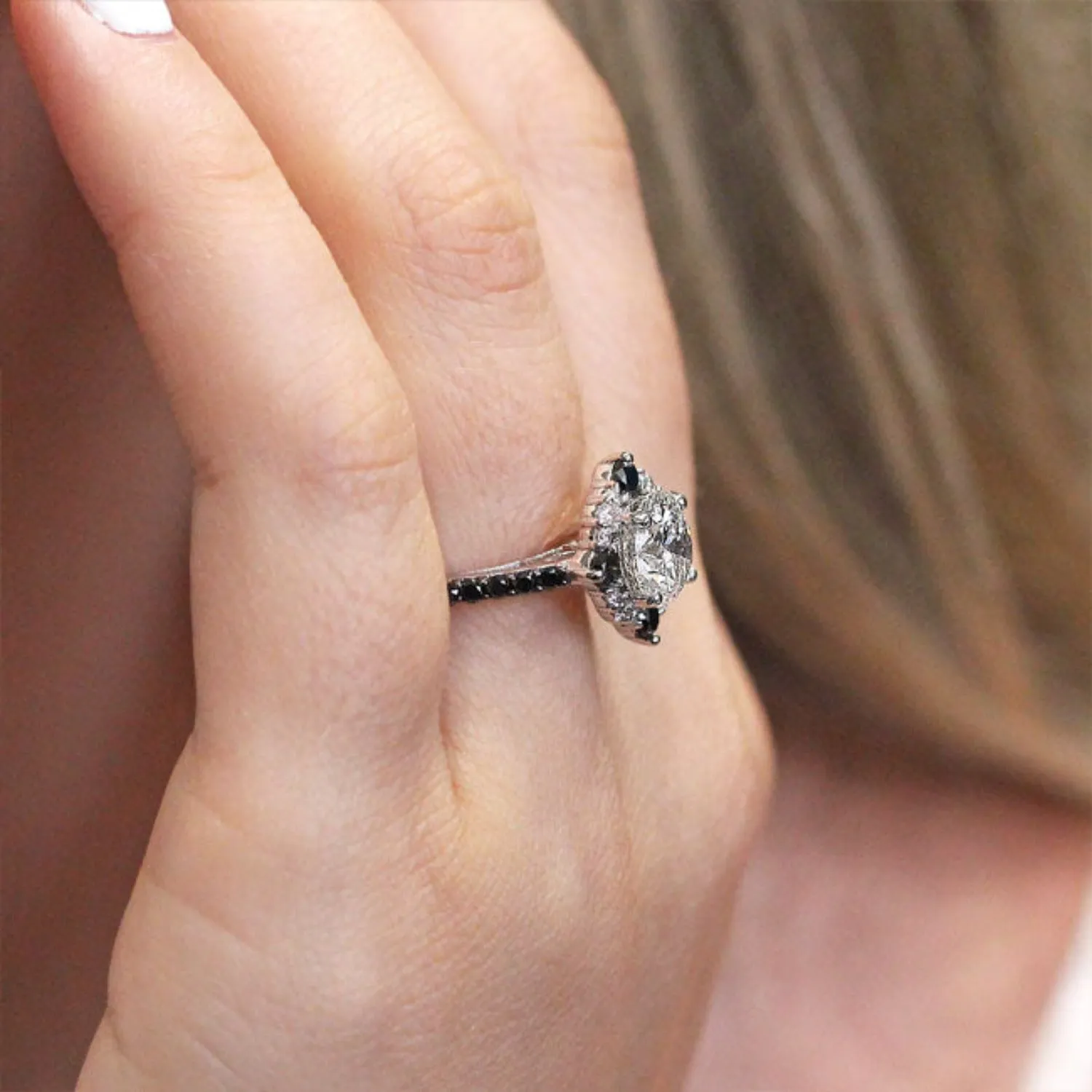 Barkev's Compass Set Black Diamond Halo Engagement Ring