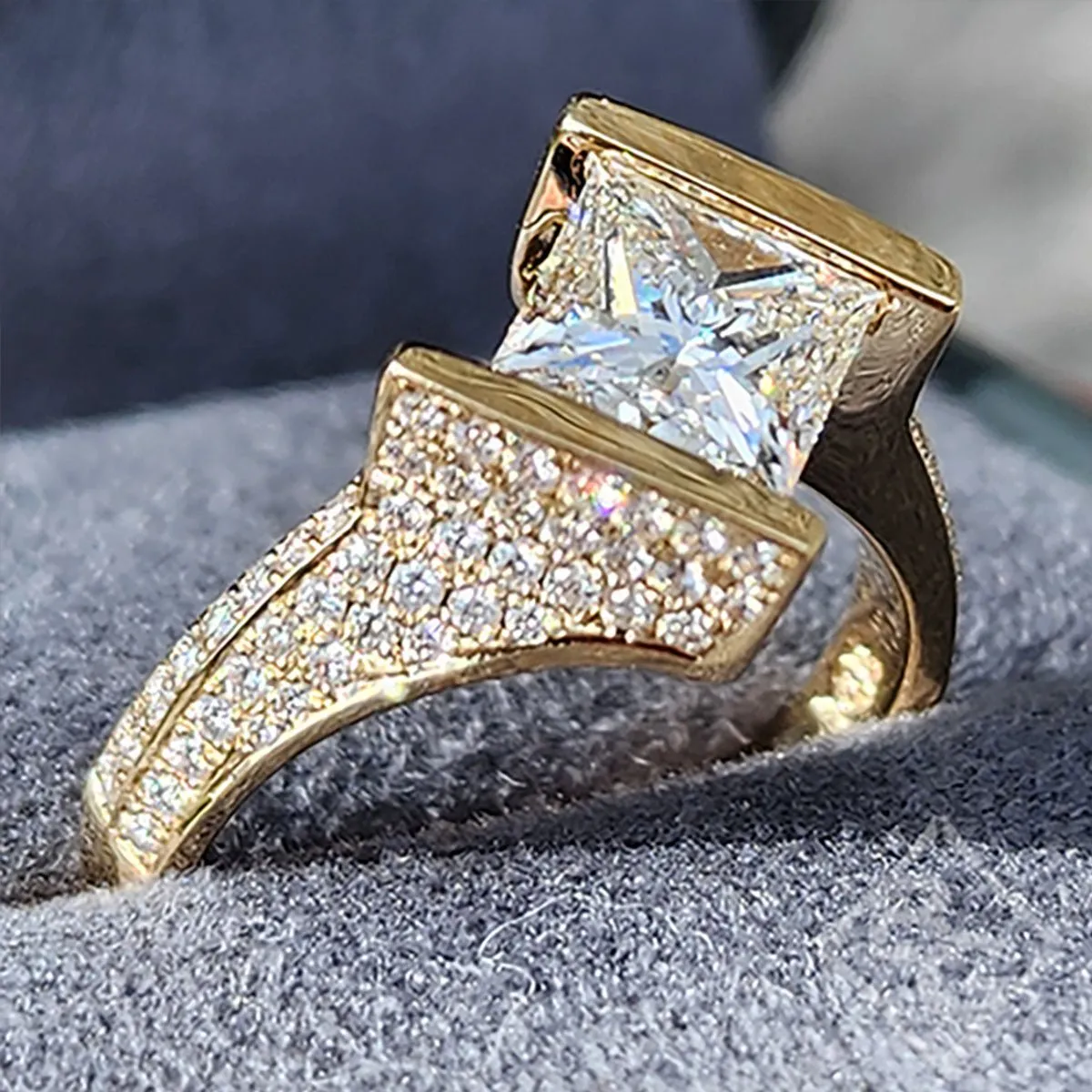 Barkev's Princess Cut Diamond Pave Tension Twist Half Bezel Set Engagement Ring