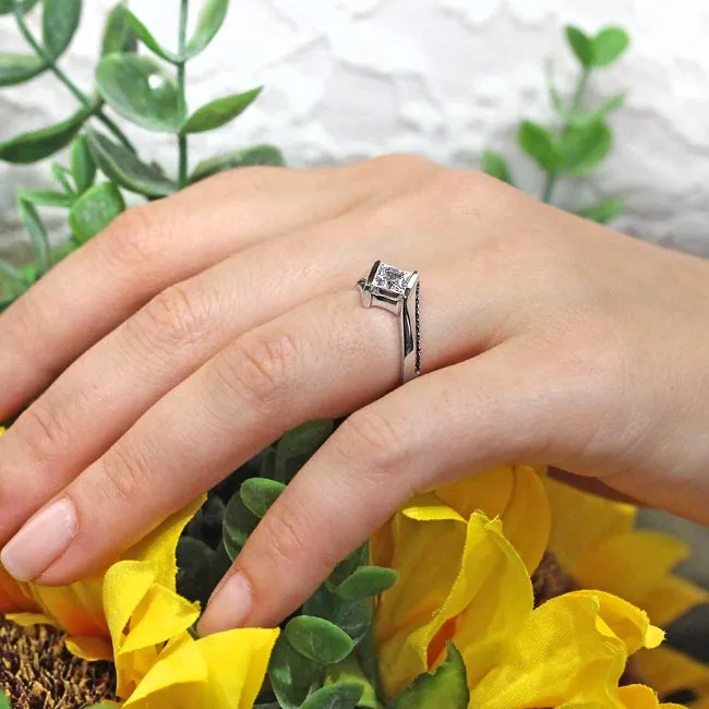 Barkev's Tension Twist Half Bezel Set Princess-Cut Black Diamond Engagement Ring