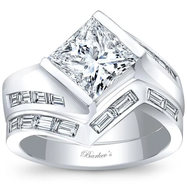 Barkev's Tension Twist Half Bezel Set Princess Cut Diamond Baguette Engagement Ring