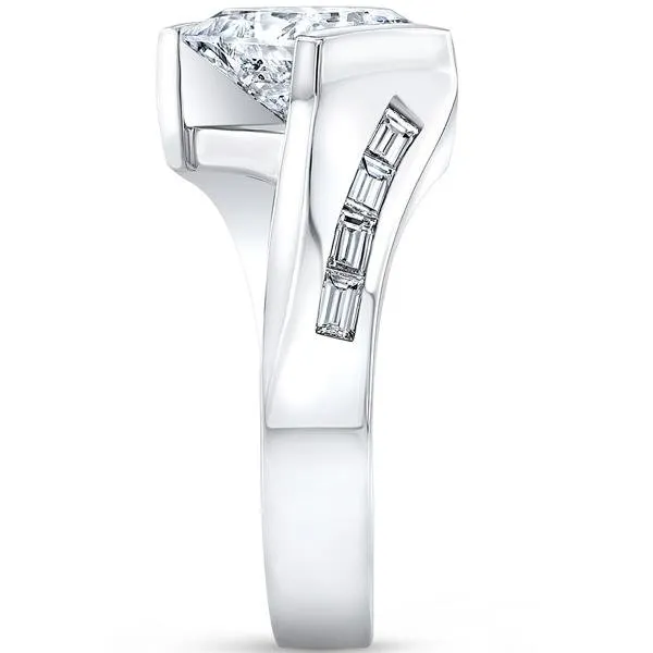 Barkev's Tension Twist Half Bezel Set Princess Cut Diamond Baguette Engagement Ring