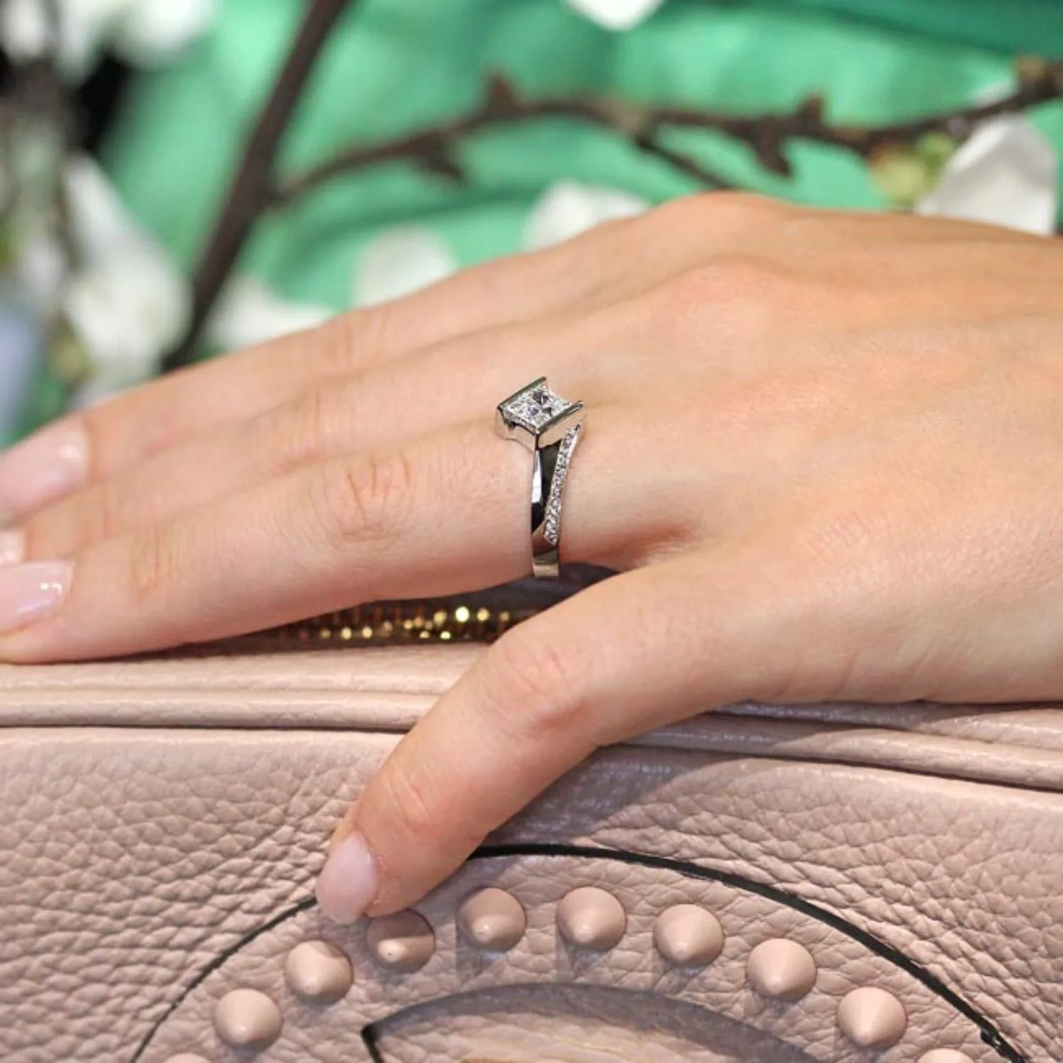 Barkev's Tension Twist Half Bezel Set Princess-Cut Diamond Engagement Ring