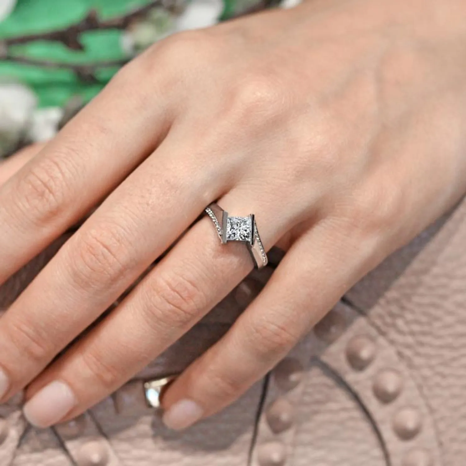 Barkev's Tension Twist Half Bezel Set Princess-Cut Diamond Engagement Ring