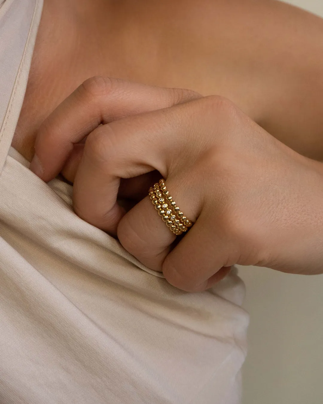 Beaded Diamonte Ring Set- Silver