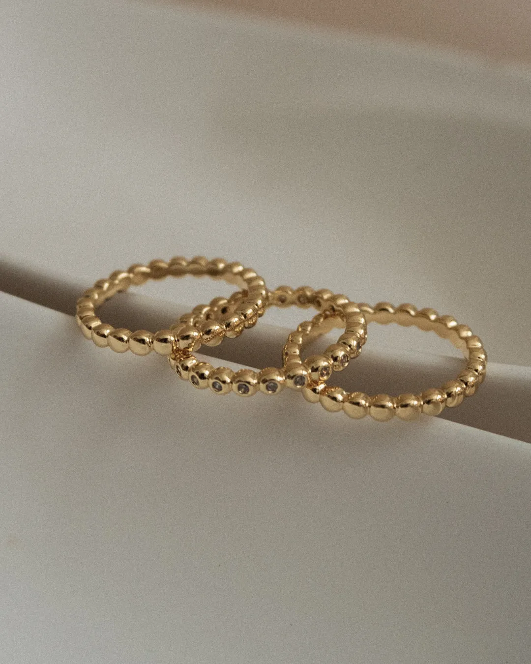 Beaded Diamonte Ring Set- Silver