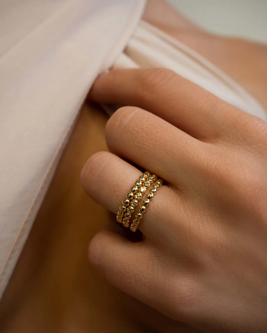 Beaded Diamonte Ring Set- Silver
