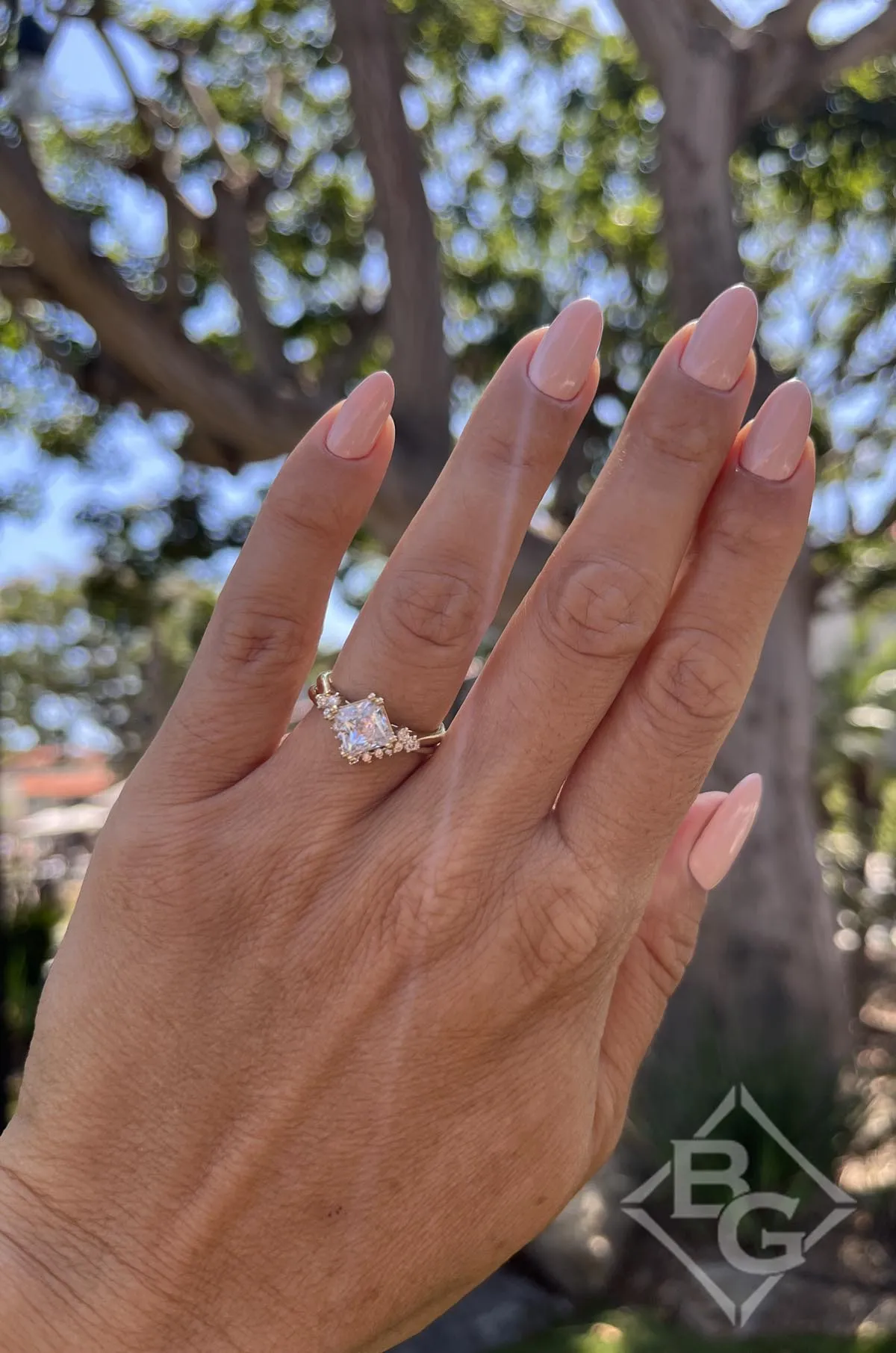 Ben Garelick Princess Cut Compass Set Moon Glow Diamond Engagement Ring