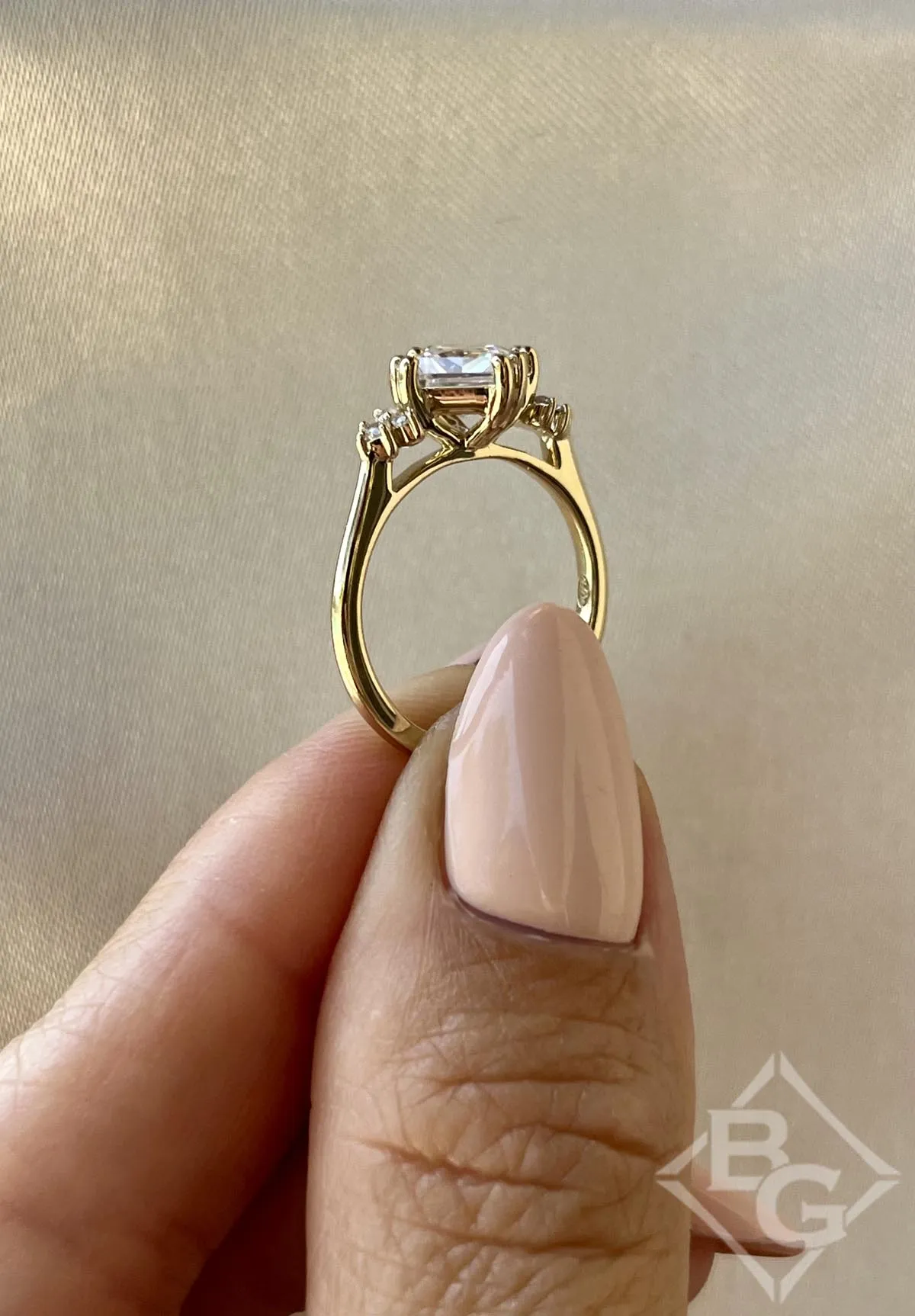 Ben Garelick Princess Cut Compass Set Moon Glow Diamond Engagement Ring